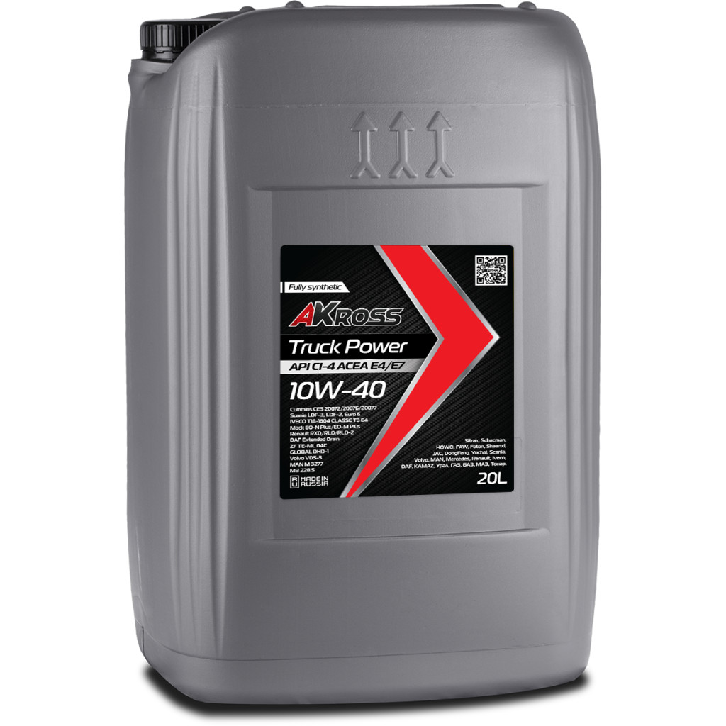 Синтетическое масло моторное AKross Truck Power SAE 10W-40 API CI-4 ACEA E4/E7 20 л (дизель)